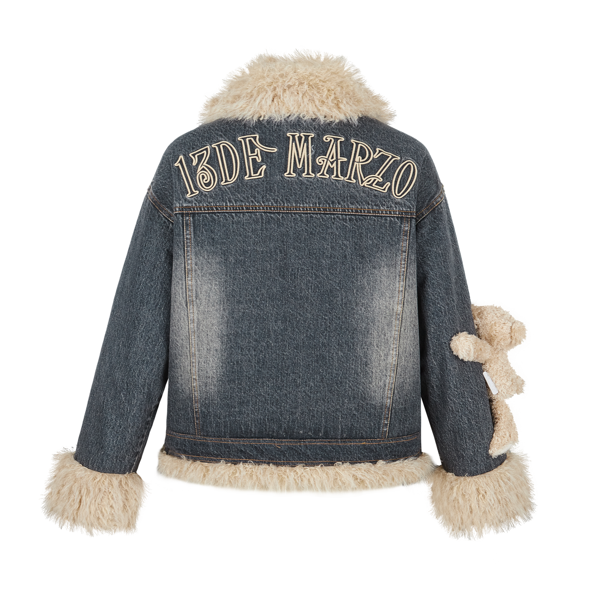 13DE MARZO Doozoo Fleece Denim Jacket - Black, Blue & Pink 13DE MARZO Doozoo Fleece Denim Jacket - Black, Blue & Pink