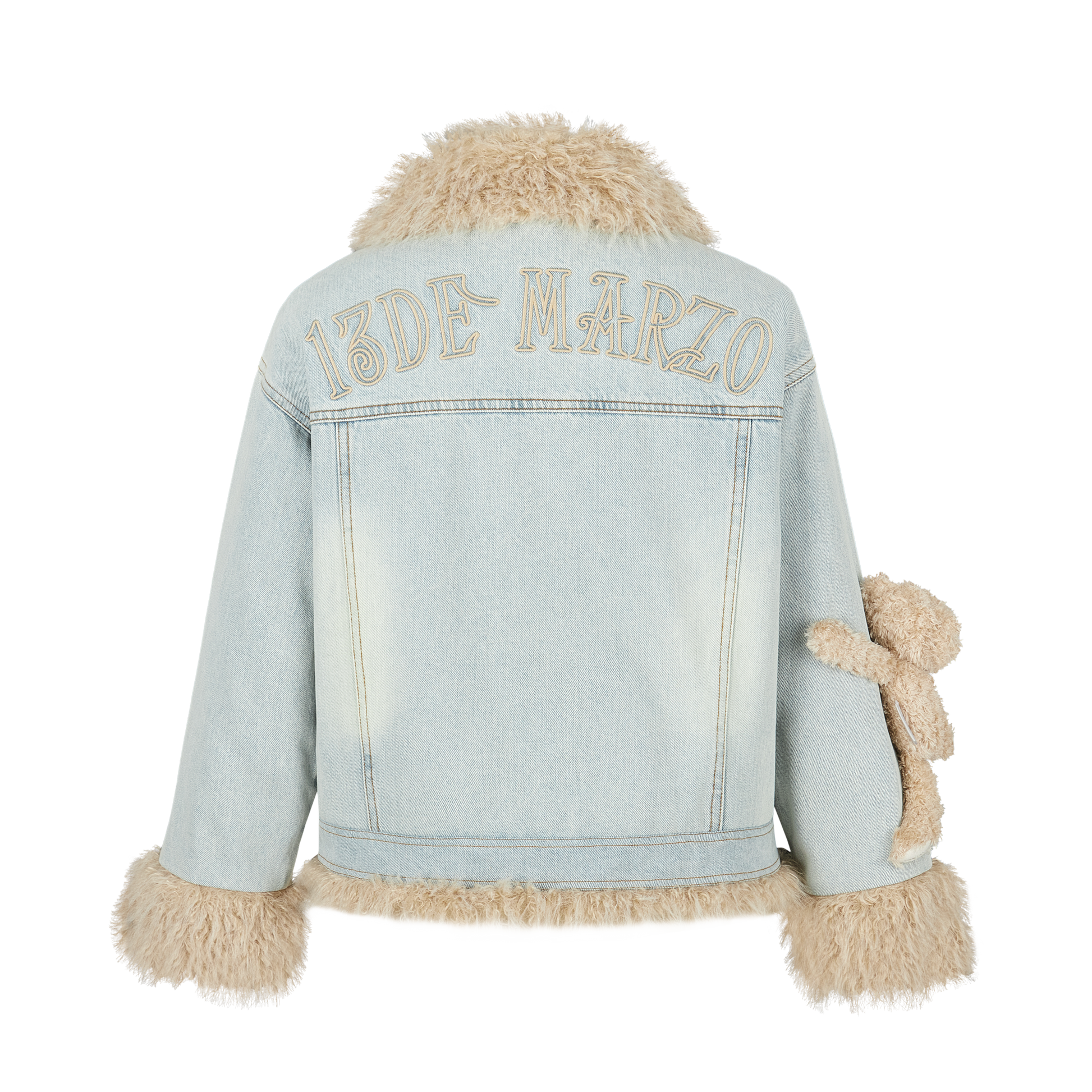 13DE MARZO Doozoo Fleece Denim Jacket - Black, Blue & Pink 13DE MARZO Doozoo Fleece Denim Jacket - Black, Blue & Pink
