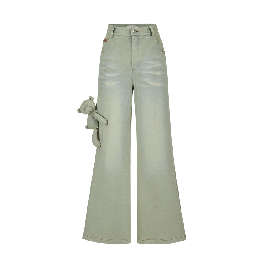 13DE MARZO Bear Washed Denim Printing Pants - 13DE MARZO