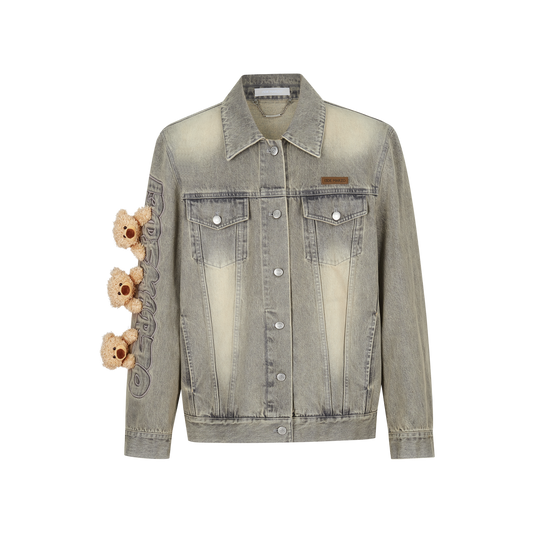 13DE MARZO Bear Queue Vintage Denim Jacket