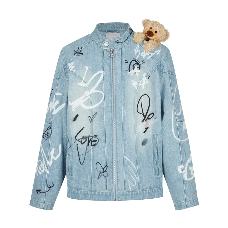 13DE MARZO Graffiti Bear Racing Denim Jacket - 13DE MARZO