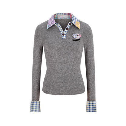 13DE MARZO Plaid Cuff Knit Polo Top - 13DE MARZO