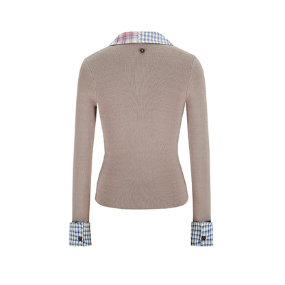 13DE MARZO Plaid Cuff Knit Polo Top - 13DE MARZO