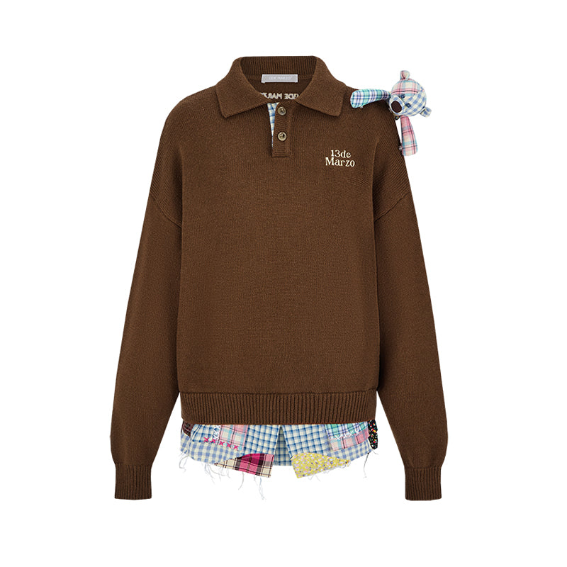 13DE MARZO Plaid Bear Polo Sweater - 13DE MARZO
