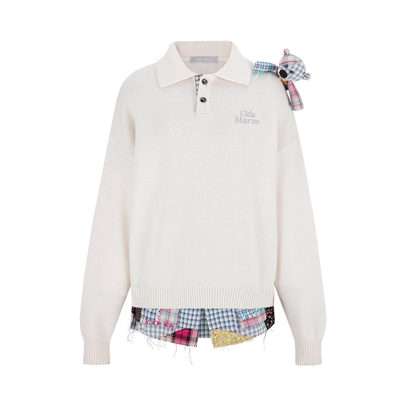 13DE MARZO Plaid Bear Polo Sweater - 13DE MARZO