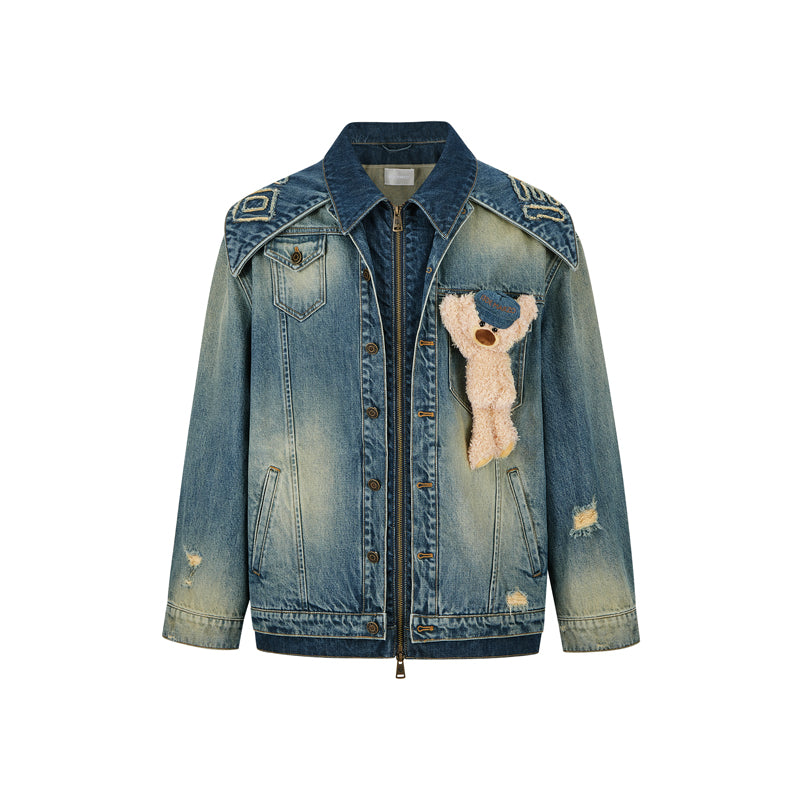 13DE MARZO Double Collar Denim Coat - 13DE MARZO
