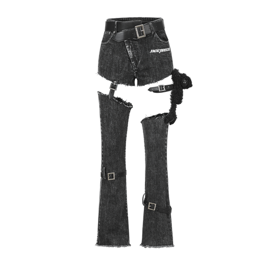 13DE MARZO Multi Belt Bear Split Jeans