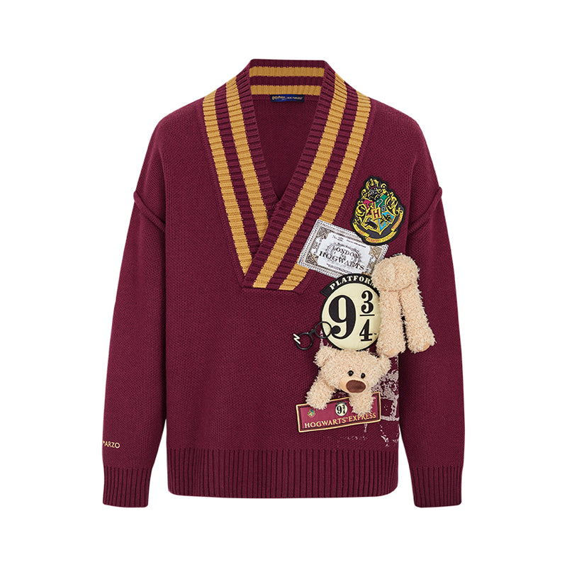 Harry Potter × 13DE MARZO Platform 9¾ Bear V-neck Sweater - 13DE MARZO