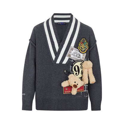 Harry Potter × 13DE MARZO Platform 9¾ Bear V-neck Sweater - 13DE MARZO