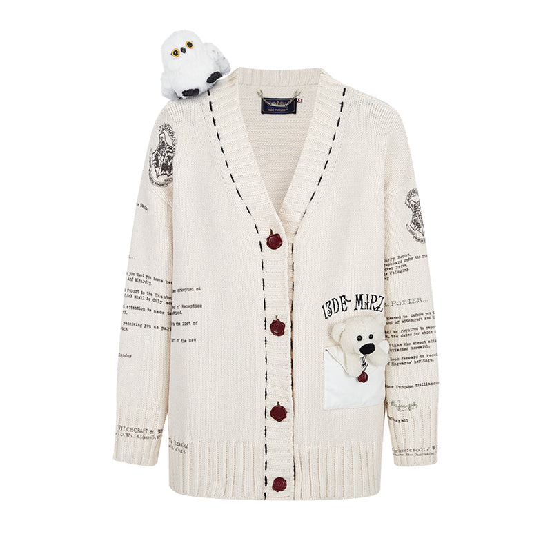 Harry Potter × 13DE MARZO Hedwig Hogwarts Offer Cardigan - 13DE MARZO