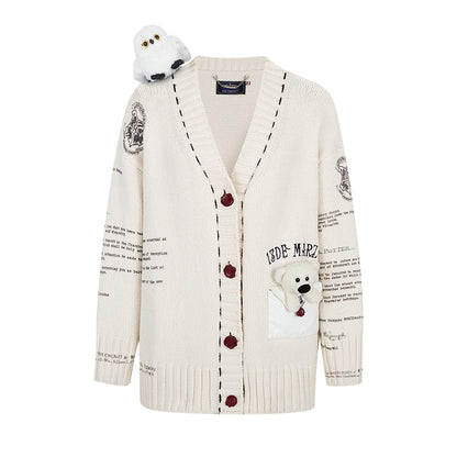 Harry Potter × 13DE MARZO Hedwig Hogwarts Offer Cardigan - 13DE MARZO