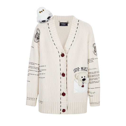 Harry Potter × 13DE MARZO Hedwig Hogwarts Offer Cardigan - 13DE MARZO