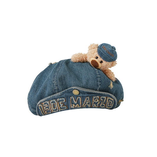13DE MARZO Denim Cuffed Beret Hat - 13DE MARZO