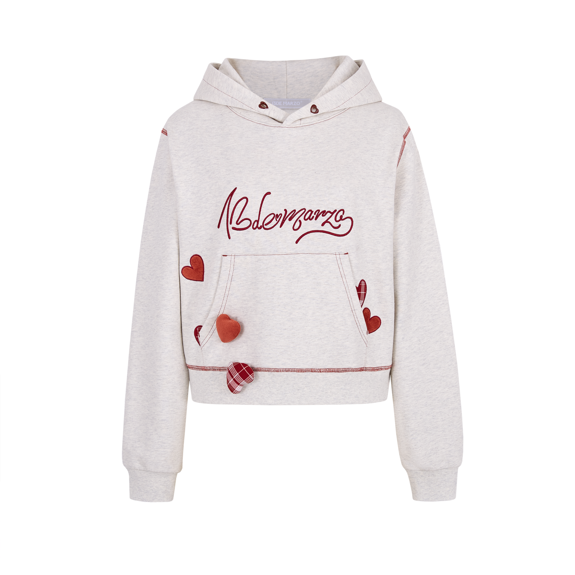 13DE MARZO｜Heart Bear Pocket Hoodie Grey