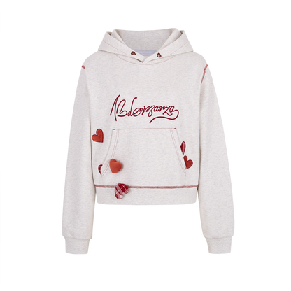 13DE MARZO Heart Bear Pocket Hoodie Grey