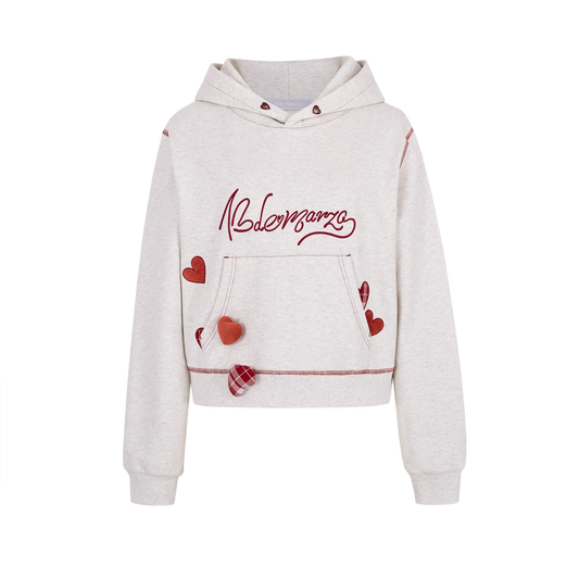 13DE MARZO Heart Bear Pocket Hoodie Grey