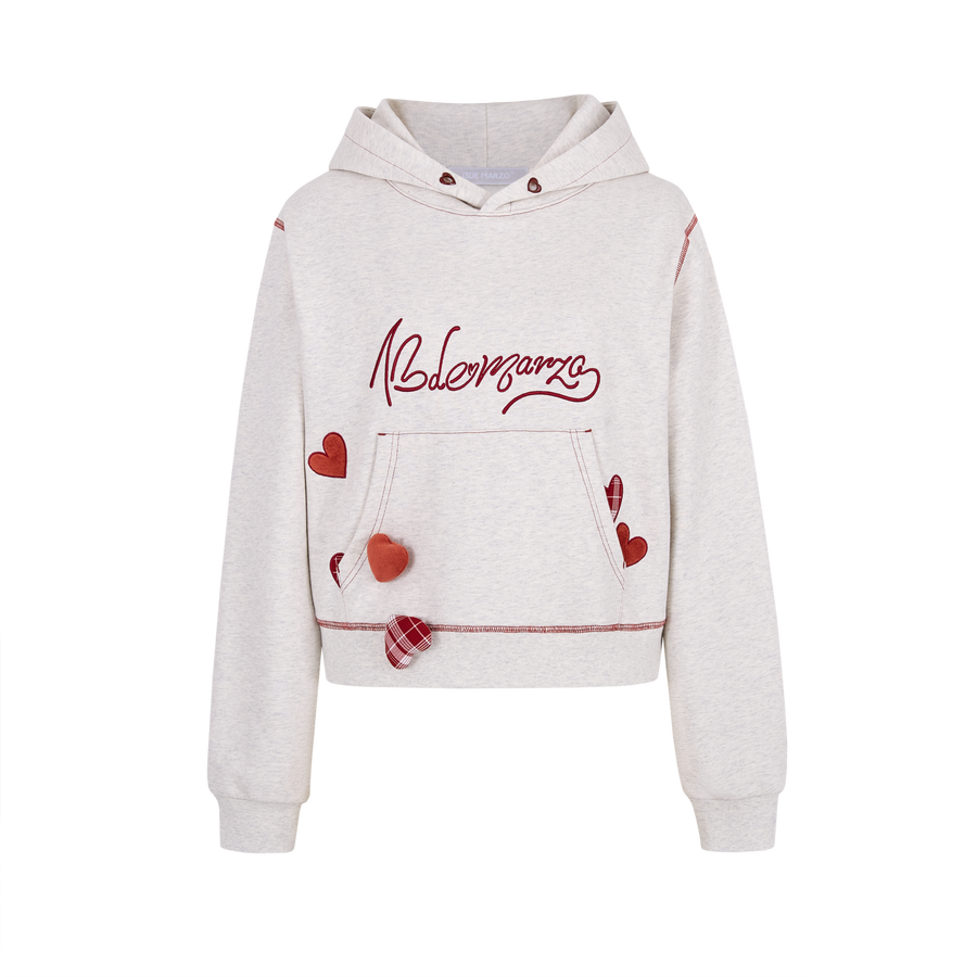 13DE MARZO Heart Bear Pocket Hoodie Grey - 13DE MARZO