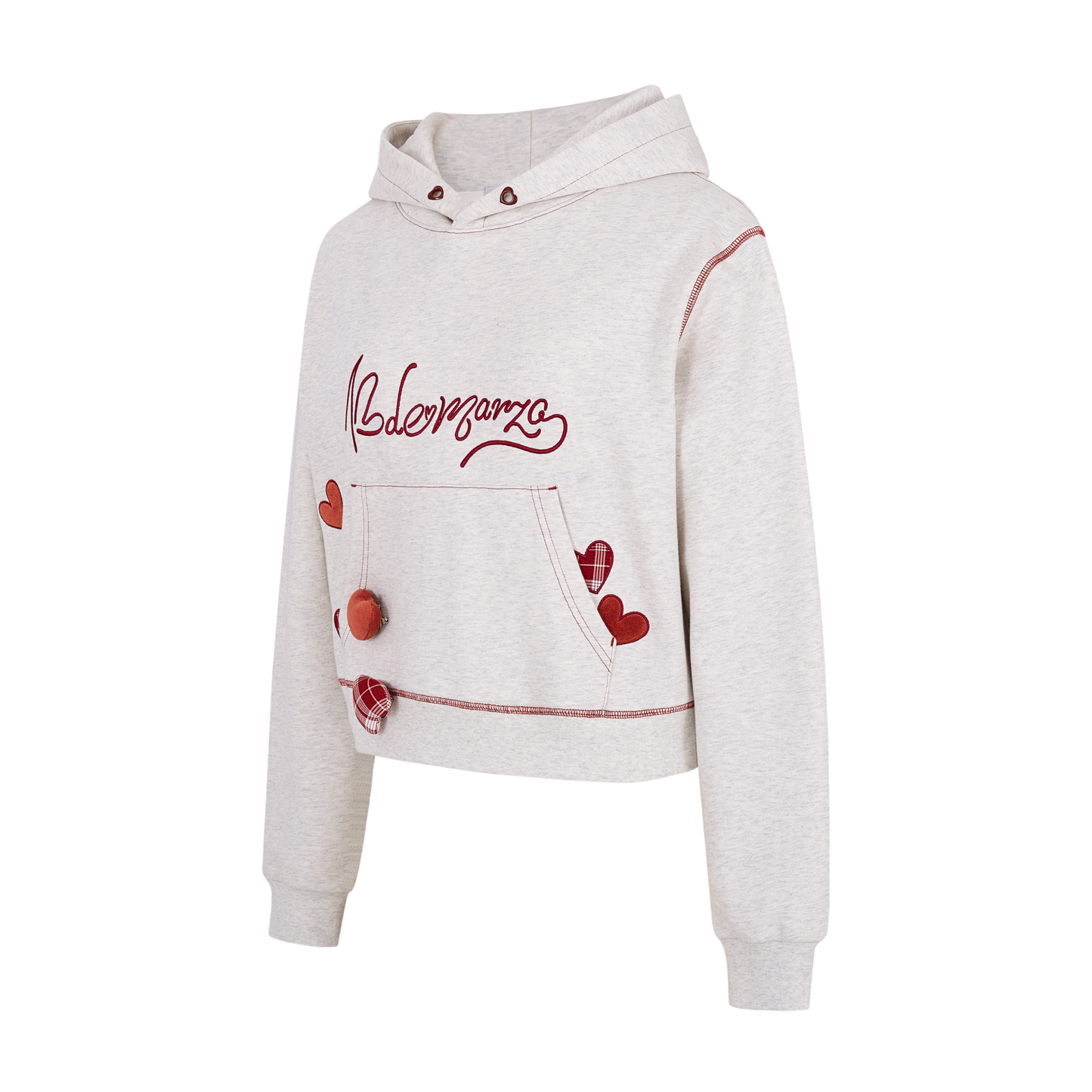 13DE MARZO Heart Bear Pocket Hoodie Grey
