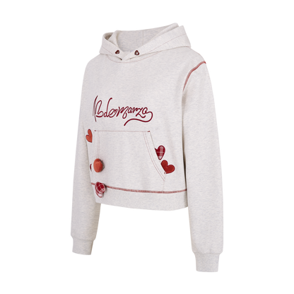 13DE MARZO Heart Bear Pocket Hoodie Grey