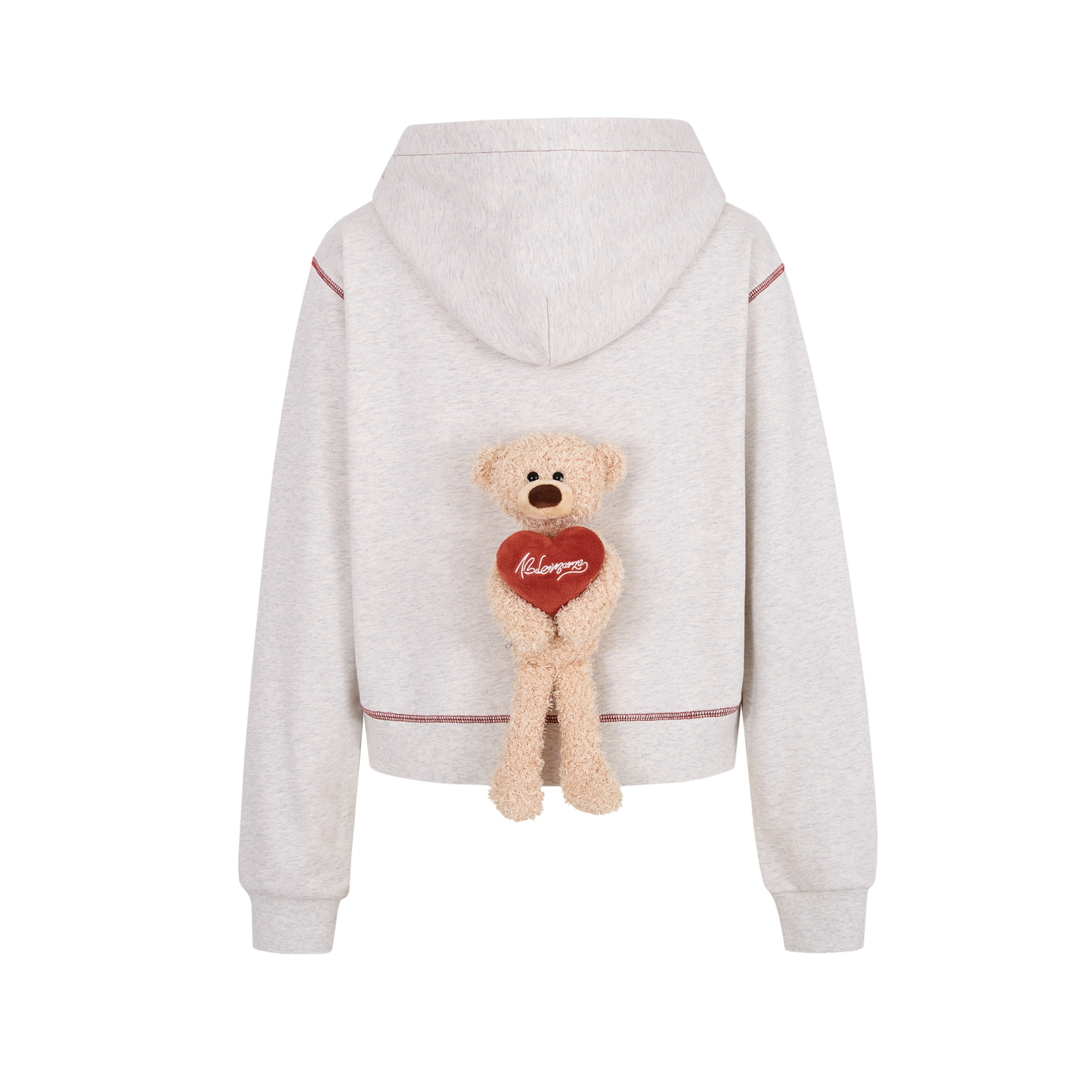 13DE MARZO Heart Bear Pocket Hoodie Grey