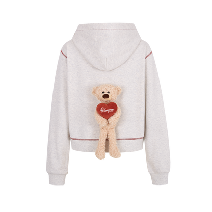 13DE MARZO Heart Bear Pocket Hoodie Grey