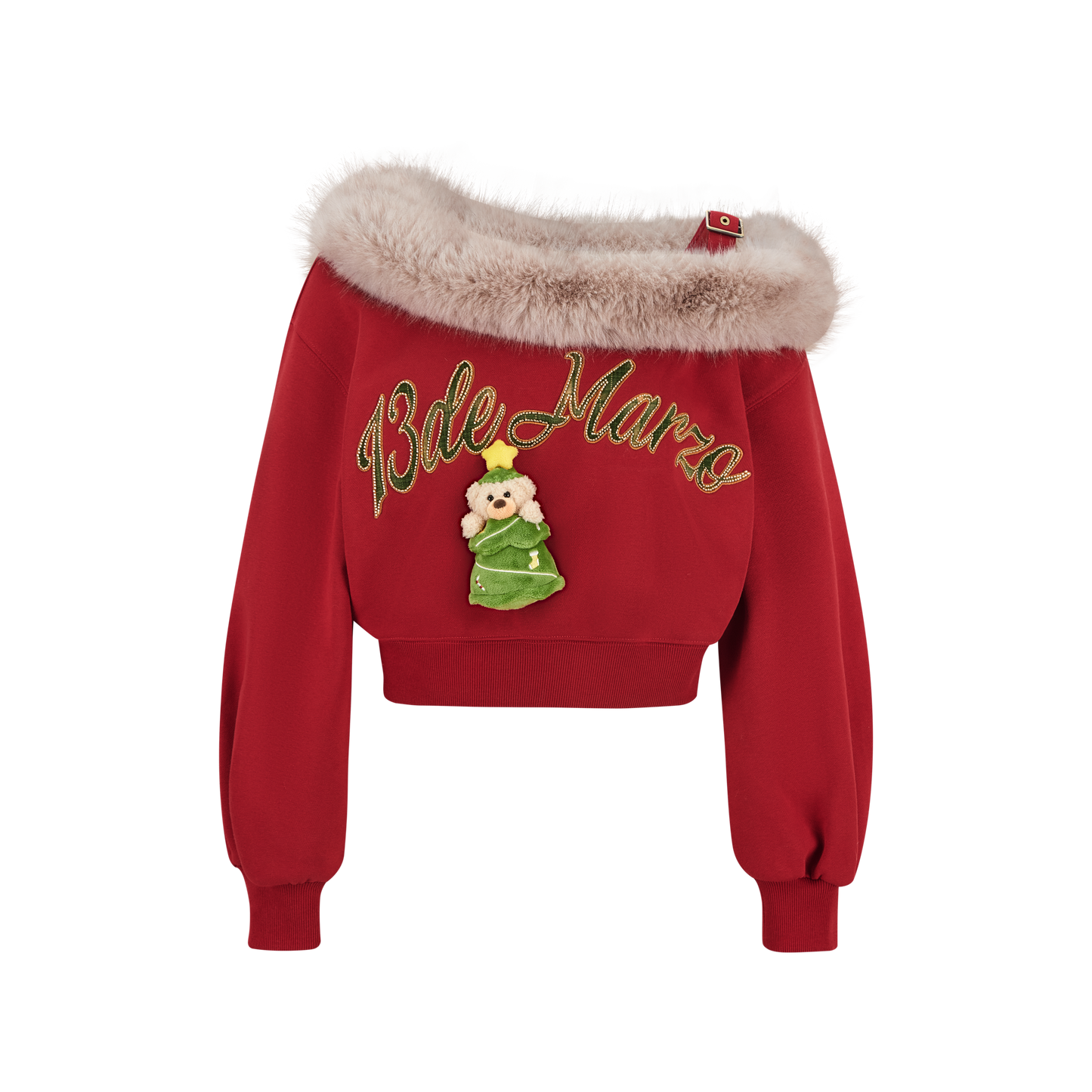 13DE MARZO Bear Christmas Off Shoulder Sweater