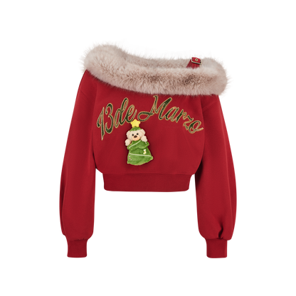 13DE MARZO Bear Christmas Off Shoulder Sweater