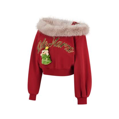 13DE MARZO Bear Christmas Off Shoulder Sweater