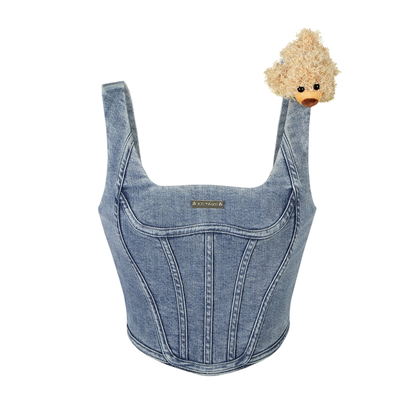 13DE MARZO Bear Curved Denim Vest