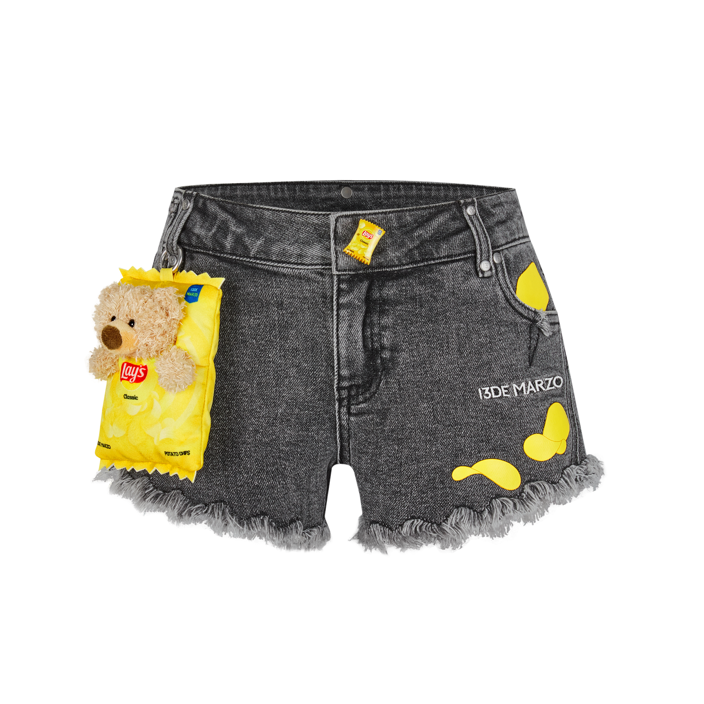 13DE MARZO Lay's Bear Washed Denim Shorts