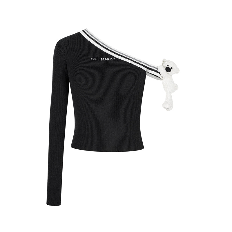 13DE MARZO Asymmetrical Shoulder Knit Long Sleeve - 13DE MARZO