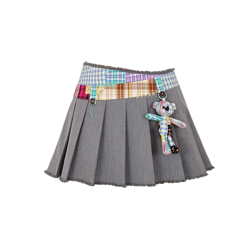 13DE MARZO Plaid Bear Patch Fit Skirt - 13DE MARZO