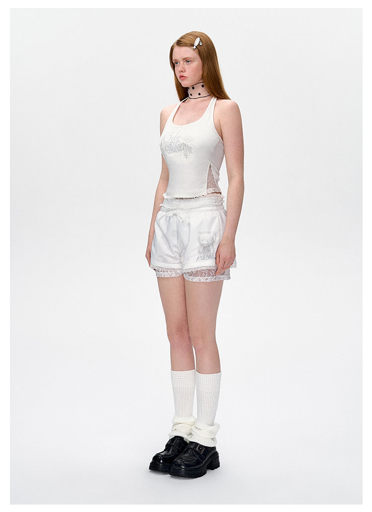 13DE MARZO Bear Lacy Bowknot Shorts - 13DE MARZO