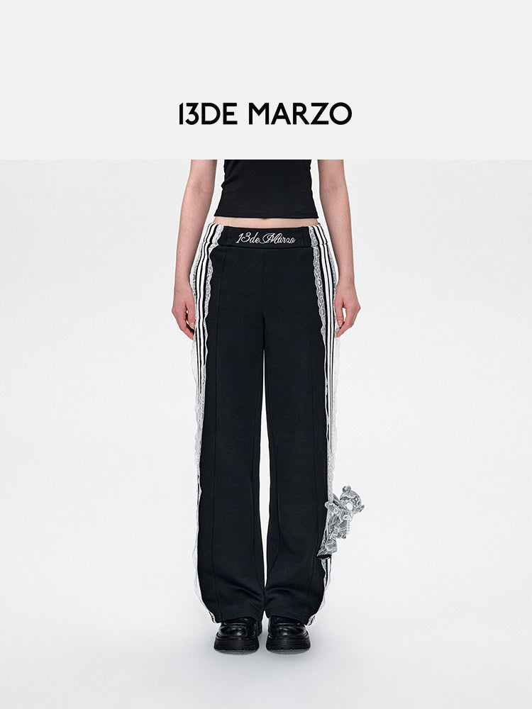 13DE MARZO Bear Stripe Lacy Pants