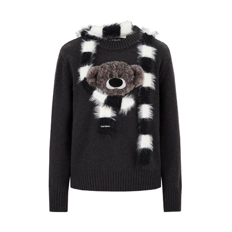 13DE MARZO Bear Thin Scarf Sweater Dark Grey - 13DE MARZO