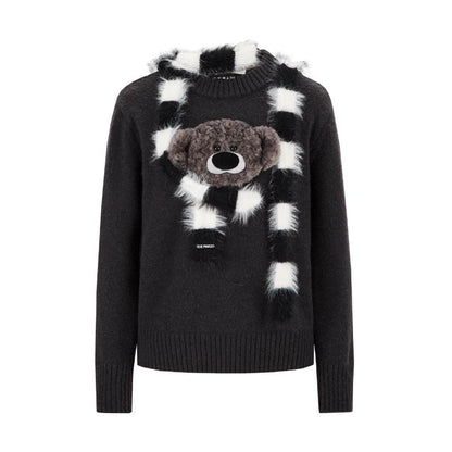 13DE MARZO Bear Thin Scarf Sweater Dark Grey - 13DE MARZO