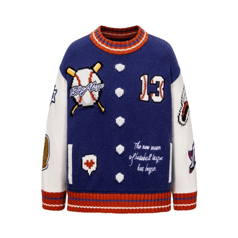 13DE MARZO Pixel Bear Baseball Sweater Blue - 13DE MARZO