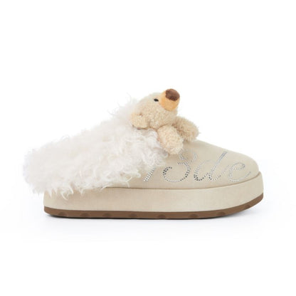 13DE MARZO Logo Fuzzy Snow Slippers Beige - 13DE MARZO