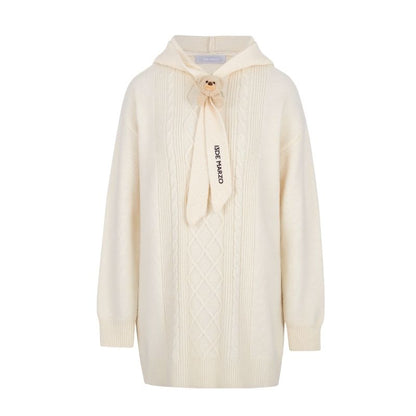 13DE MARZO Bear Knit Hoodie Dress Beige - 13DE MARZO