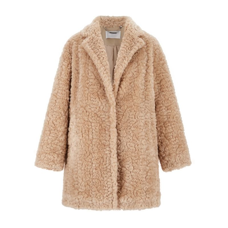 13DE MARZO Bear Fuzzy Long Coat Khaki - 13DE MARZO