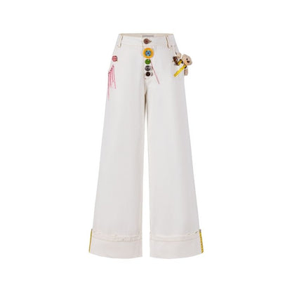 13DE MARZO Tailor Bear Button Jeans White - 13DE MARZO