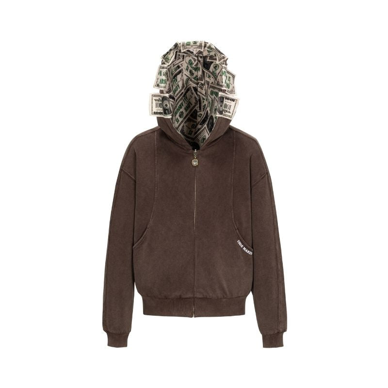 13DE MARZO Bear Cash Zipper Hoodie Brown - 13DE MARZO