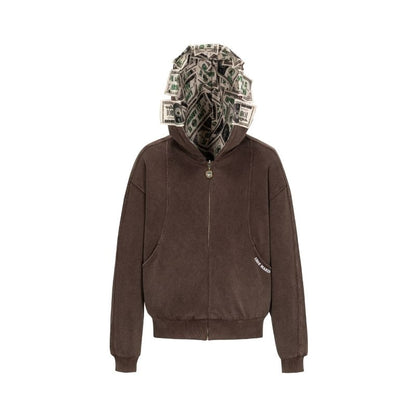 13DE MARZO Bear Cash Zipper Hoodie Brown - 13DE MARZO
