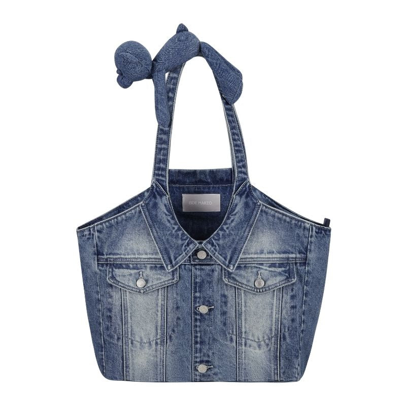 13DE MARZO Bear Denim Jacket  Tote Bag Blue - 13DE MARZO