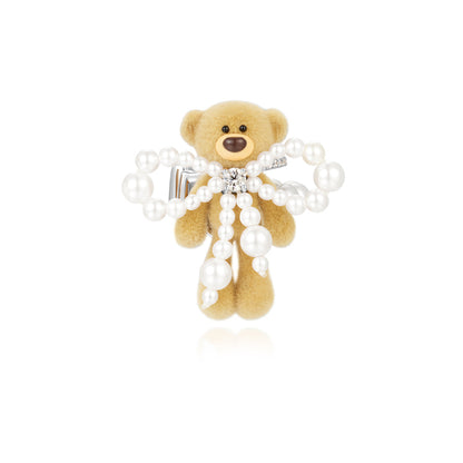 13DE MARZO Bear Pearl Bow Zircon Ear Clip - 13DE MARZO