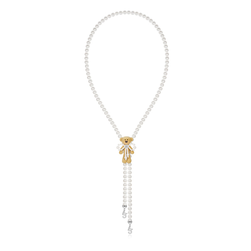 13DE MARZO Bear Pearl Bow Necklace - 13DE MARZO