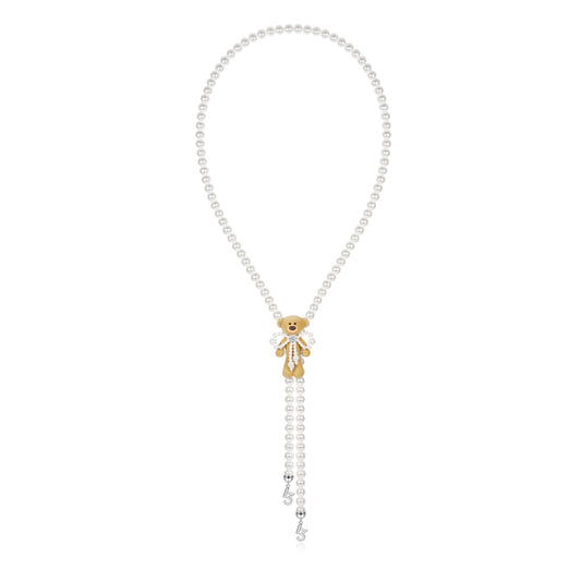 13DE MARZO Bear Pearl Bow Necklace - 13DE MARZO