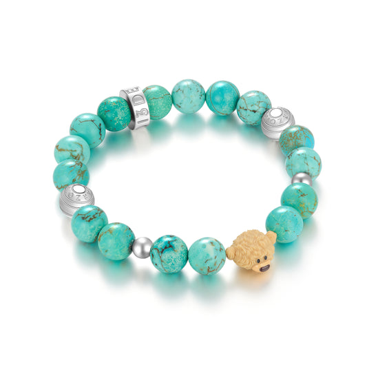 13DE MARZO Bear Beaded Bracelet in turquoise with bear head design and metal ball accents, perfect for casual wear.