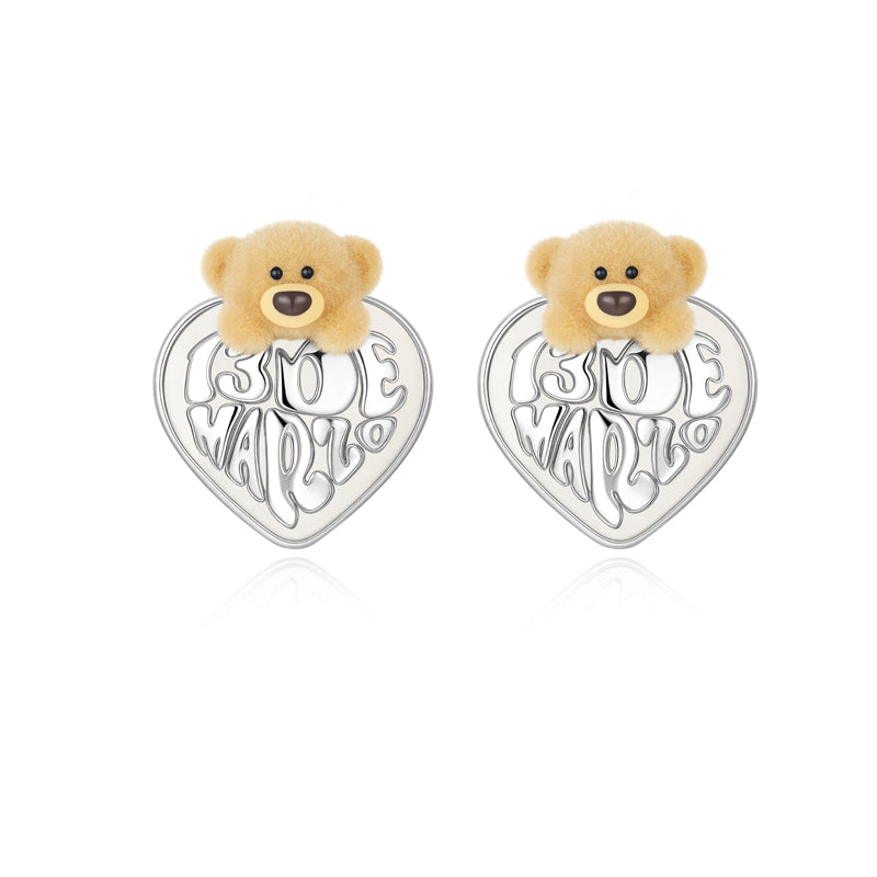 13DE MARZO Bear Heart Pearl Ear Stud - 13DE MARZO