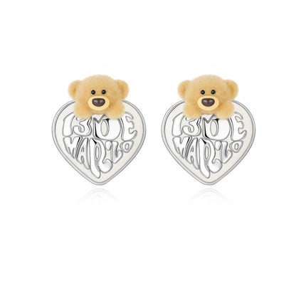 13DE MARZO Bear Heart Pearl Ear Stud - 13DE MARZO